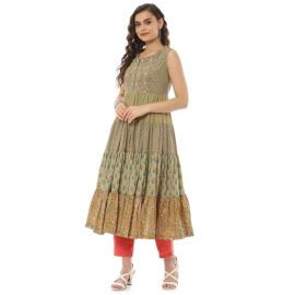 BIBA Women's Cotton Fit and Flare Below The Knee Dress