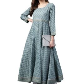Divena Indigo Blue Printed High Low Kurta