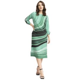 FableStreet Women's Formal V-Neck Green Marble Print Dress