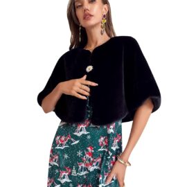 Fashionme Women Winter Faux Fur Shawl Wraps Shrug Stole Cloak Cape for Evening Party/Wedding Dress with Brooch Pin, One Size