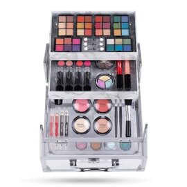Hot Sugar Mixed Beauty Makeup Kit Cosmetic Set All in One Train Case Matte Shimmer Eyeshadow Palette Blushes Lipstick Stylish Jewelry Box Birthday Gifts for Teenager Girls Women (Clear)