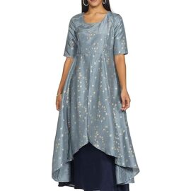 Indya Wine Foil High Low Flare Double Layer Kurta
