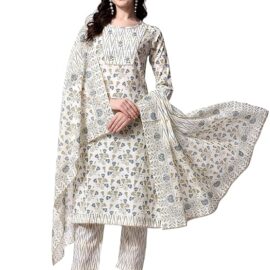 MIRCHI FASHION Women's Designer Straight Fit Cotton Printed and Embellished Kurta Set with Trouser Pant and Dupatta