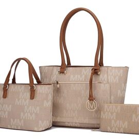 MKF 3-PC Set, Shoulder Bag for Women, Small Tote Handbag & Wristlet Purse – Top Handle PU Leather Fashion Pocketbook