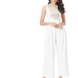 Miss Chase Women's Halter Neck Sleeveless Solid Wide Leg Sequin Paneled Regular Length Jumpsuit
