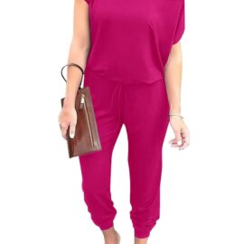 PRETTYGARDEN Women's Loose Solid Off Shoulder Elastic Waist Stretchy Long Romper Jumpsuit