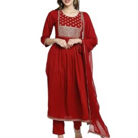 Rajnandini Women's Rayon Embroidered Kurta Set With Dupatta