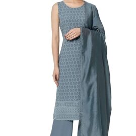 SHOPPING QUEEN Women's Rayon Chikankari Lucknowi Kurta Palazzo with Dupatta Set