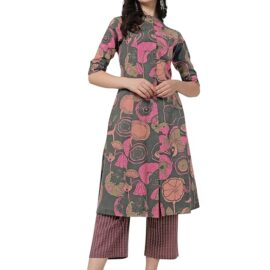 SOURBH Women's Cotton Bagru Printed A-Line Kurta Set with Plazzo Pant