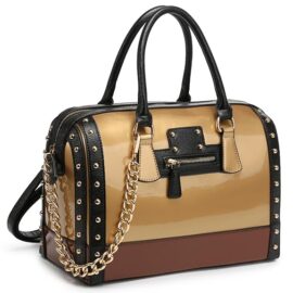 Shiny Patent Faux Leather Handbags Barrel Top Handle Satchel Bag Shoulder Bag for Women