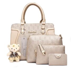 Soperwillton Handbag for Women PU Leather Shoulder Bags Tote Satchel 4pcs Purse Set (Silver)