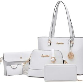 Soperwillton Women Fashion Handbags Tote Bag Shoulder Bag Top Handle Satchel 5pcs Purse Set