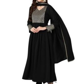 Vaamsi Women's Georgette Solid Yoke Design Flared Kurta Pant with Dupatta