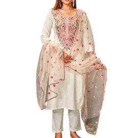Womanista Women Floral Embroidered Cotton Blend Kurta with Trousers & Dupatta