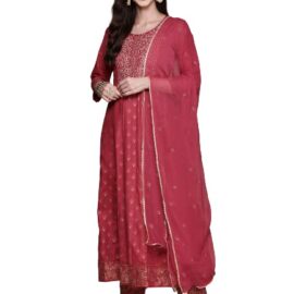 anubhutee Women's Rayon Embroidered Mirror Work Anarkali Kurta suit set with Dupatta & Pants