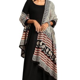 Janasya Women's Black Rayon Kurta with Dupatta