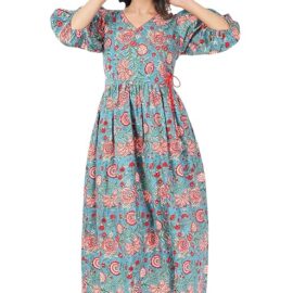 My Shopnik Women Print Kurti Kalmkari Light Blue Color