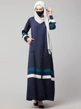 Musheco Abaya with Contrast Stripes Front Open for Women & Girls
