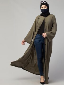 Musheco Abaya Front Open With Kimono Sleeves &amp; Belt for Girls &amp; Women