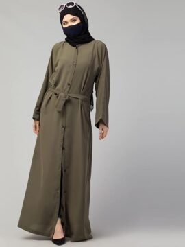 Musheco Abaya Front Open With Kimono Sleeves &amp; Belt for Girls &amp; Women