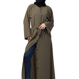 Musheco Abaya Front Open With Kimono Sleeves & Belt for Girls & Women