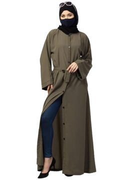 Musheco Abaya Front Open With Kimono Sleeves &amp; Belt for Girls &amp; Women