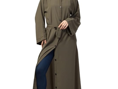 Musheco Abaya Front Open With Kimono Sleeves & Belt for Girls & Women