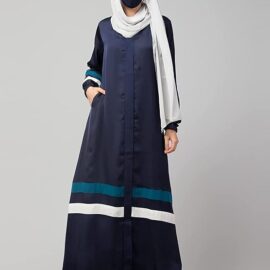 Musheco Front Open Abaya with Contrast Stripes for Women & Girls