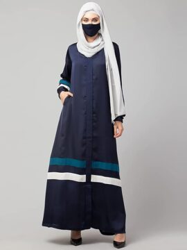 Musheco Front Open Abaya with Contrast Stripes for Women & Girls